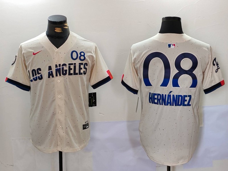 Men's Los Angeles Dodgers Enrique Hernandez #8 Cream 2024 City Connect Jersey